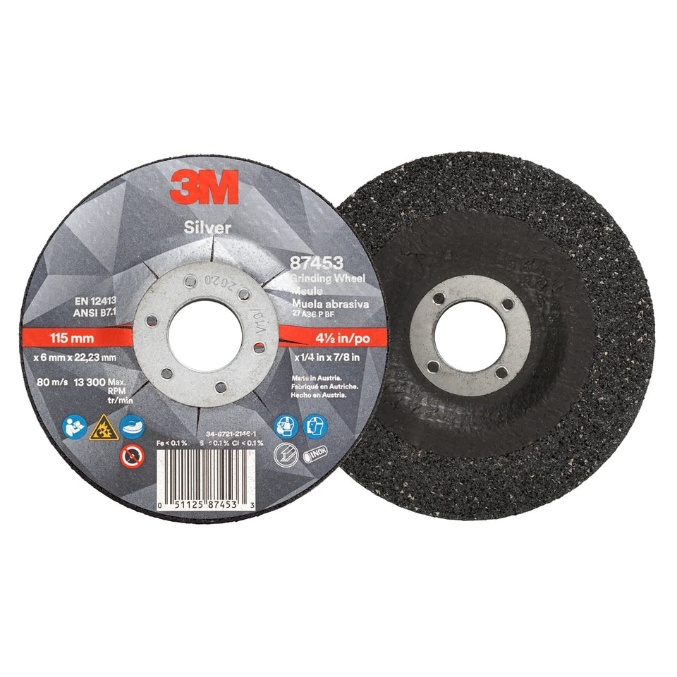 3M™ Silver Depressed Center Grinding Wheel, 87453, T27, 4.5 in x 1/4 in x 7/8 in