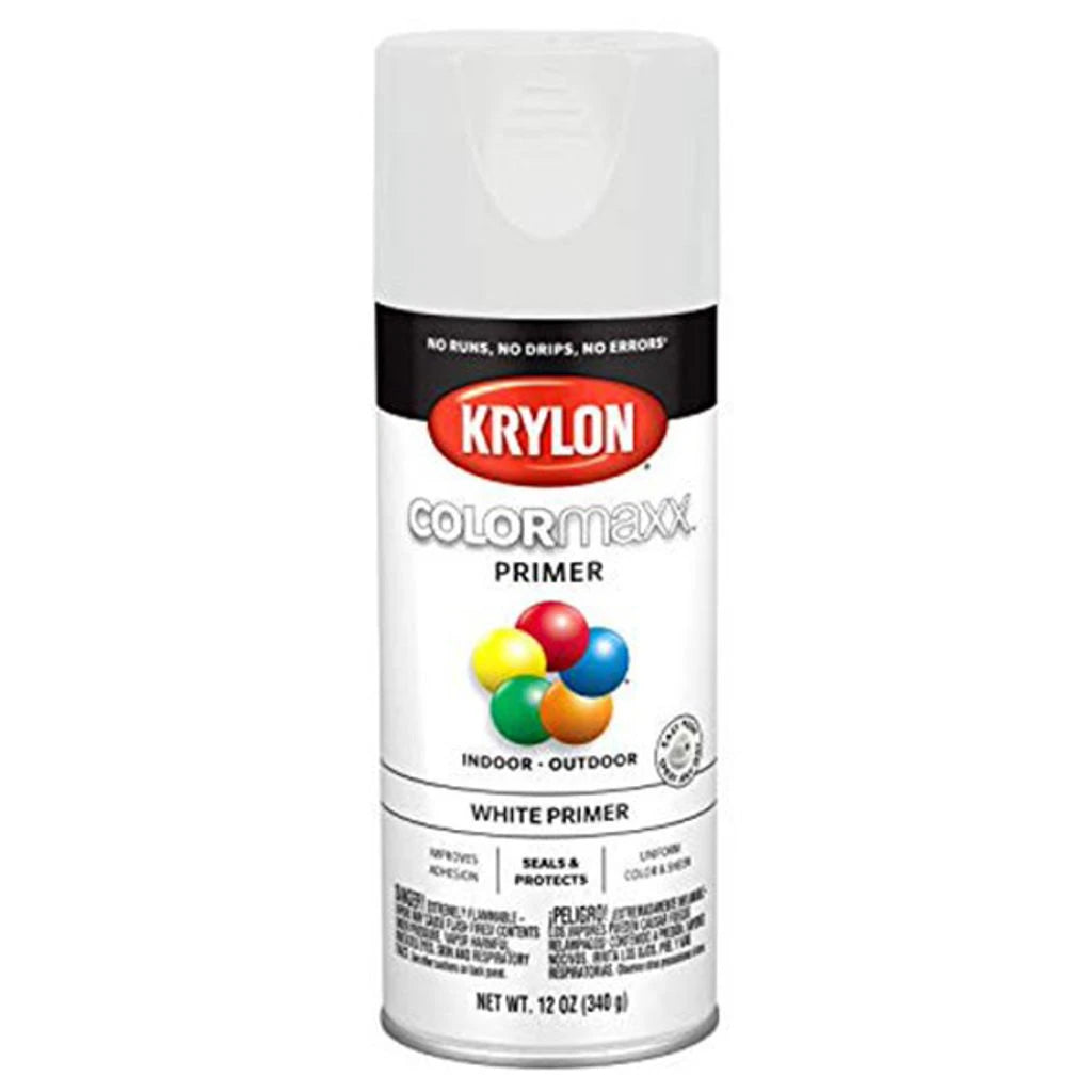 Krylon COLORMAXX White Primer Spray Paint, Indoor/Outdoor, 12oz