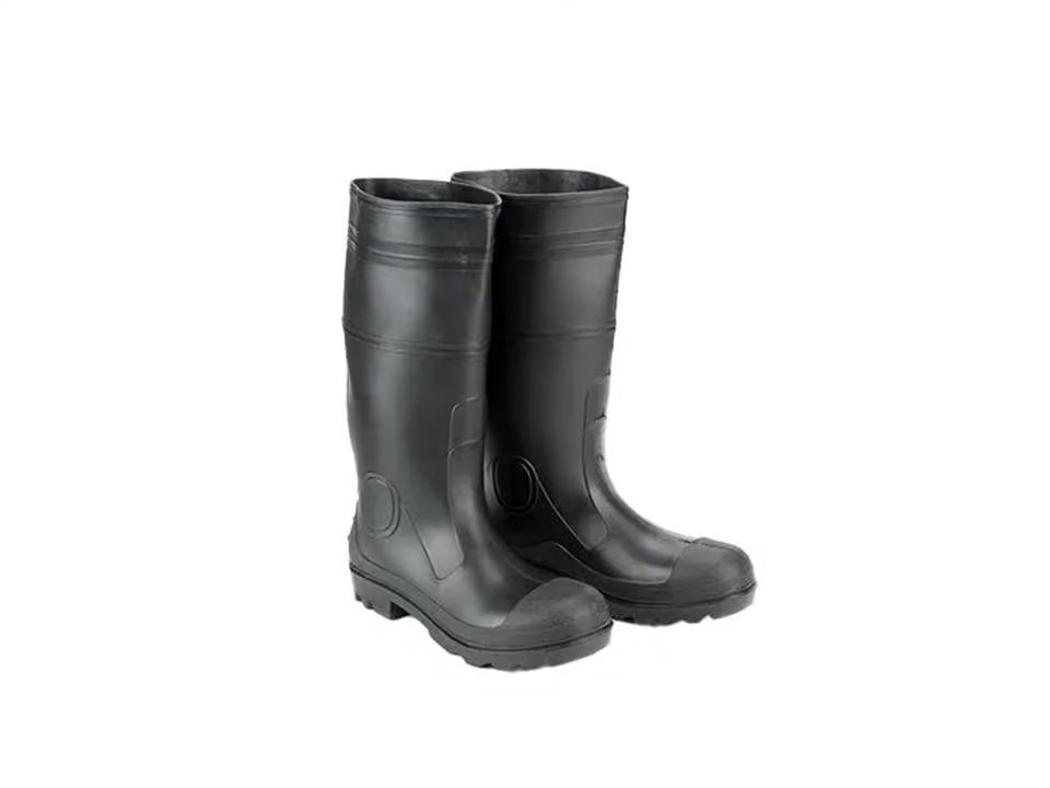 16" black PVC unlined overshoe with a steel toe