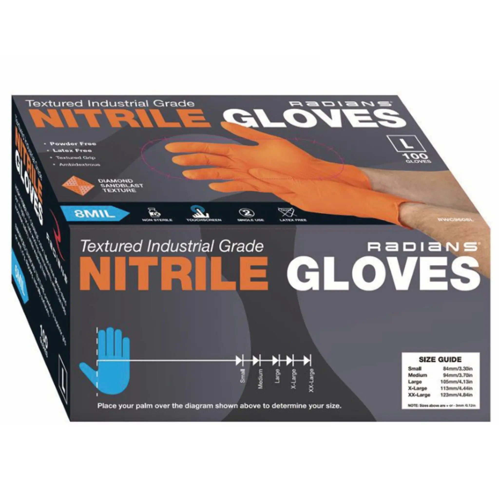 Radians RWG9608 Heavy-Duty 8 Mil Nitrile Diamond Grip Disposable Gloves