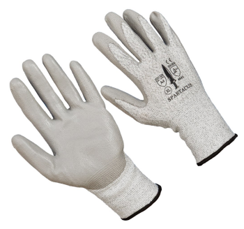 EATTLE GLOVE INC. SPARTACUS GRAY POLYURETHANE PALM COATED LEVEL A4 CUT RESISTANT GLOVES