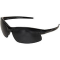 Razor Edge II safety eyewear featuring a black smoke lens and rubber temples, with anti-fog and anti-scratch protection