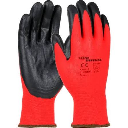 15-Gauge Red Nylon Work Gloves with Black Crinkle Latex Palm Coating