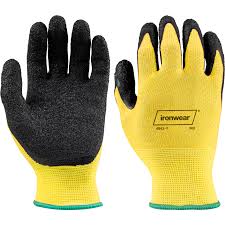 Hi-Vis Yellow Knit Work Gloves with Black Latex Palm Dip